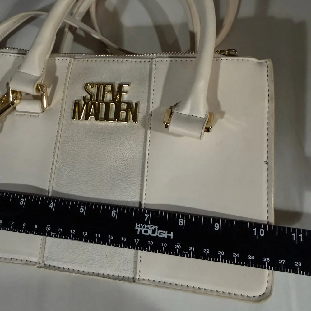 Steve Madden White Satchel Purse with Gold Accents